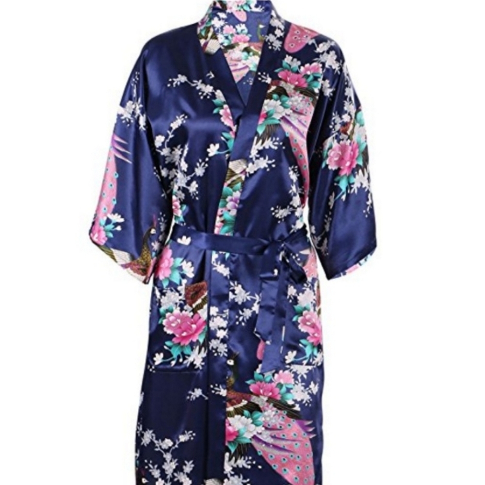 🚨Final! Satin Sakura Peacock Blossom Kimono